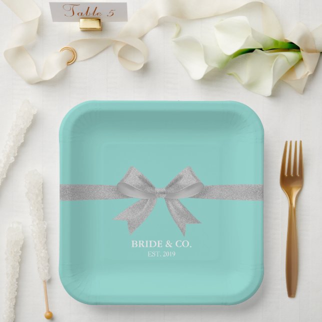 BRIDE Touch Of Silver Personalised Shower Party Paper Plate (Wedding)