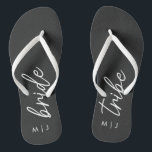Bride Tribe | Bachelorette Bridesmaid Monogram Jandals<br><div class="desc">Simple, modern and stylish "Bride Tribe" quote with script font in black and white in a trendy style. The names can be personalised with names of your bridal party. You can use it for the bride, bridesmaids, flower girls, or Mother of the Bride. The coordinating accessories for team bride work...</div>