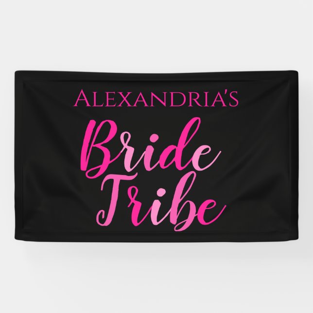 Bride Tribe Bachelorette Party Hot Pink Black  Banner (Horizontal)