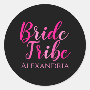 Bride Tribe Bachelorette Party Hot Pink Black Classic Round Sticker