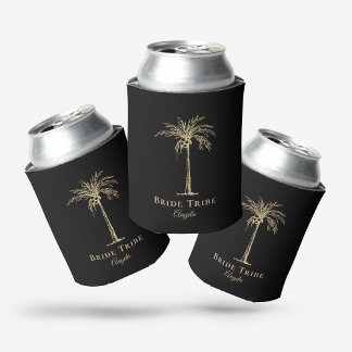 Bride Tribe Black Gold Palm Tree Custom Can Cooler