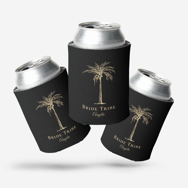 Bride Tribe Black Gold Palm Tree Custom Can Cooler (Creator Uploaded)