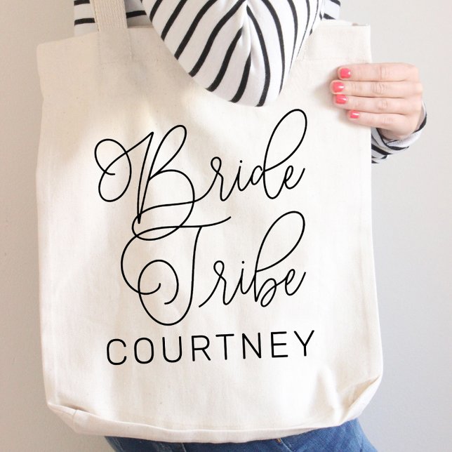 Bride Tribe Black Modern Script Custom Wedding Tote Bag (Creator Uploaded)