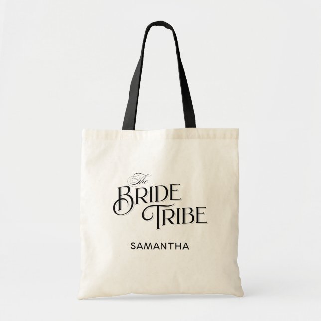 Bride Tribe Black Script Custom Bridesmaid Tote Bag (Front)