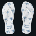 Bride Tribe Blue Tropical Palm Tree Jandals<br><div class="desc">These fun tropical palm tree patterned flip flops with the words "Bride Tribe" in (colour of the year 2020) blue on a white background are the perfect bridal shower gifts for a tropical beach destination or outdoor wedding!</div>