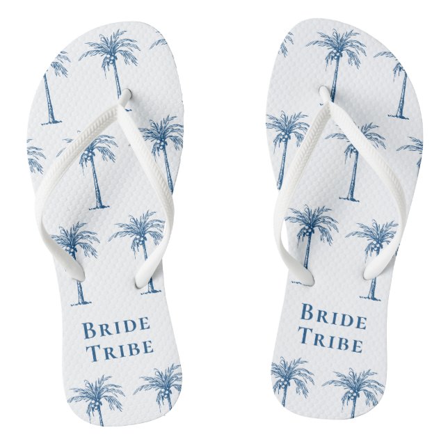 Bride Tribe Blue Tropical Palm Tree Jandals (Footbed)