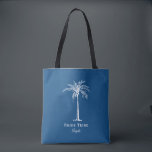 Bride Tribe Blue White Palm Tree Custom Tote Bag<br><div class="desc">This fun tropical palm tree tote bag with the words "Bride Tribe" in white on the (color of the year 2020) blue background is the perfect bridal shower gift for a tropical beach destination or outdoor wedding! Personalize it with your bridesmaid's name.</div>