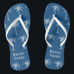 Bride Tribe Blue White Tropical Palm Tree Jandals<br><div class="desc">This fun tropical palm tree flip flops with the words "Bride Tribe" in white on the (colour of the year 2020) blue background is the perfect bridal shower gift for a tropical beach destination or outdoor wedding!</div>
