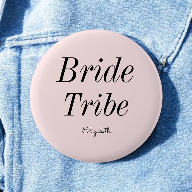 Bride Tribe Blush Pink Black Wedding Button (Creator Uploaded)