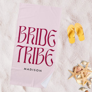 Bride Tribe Bold Pink Magenta Bachelorette Beach Towel