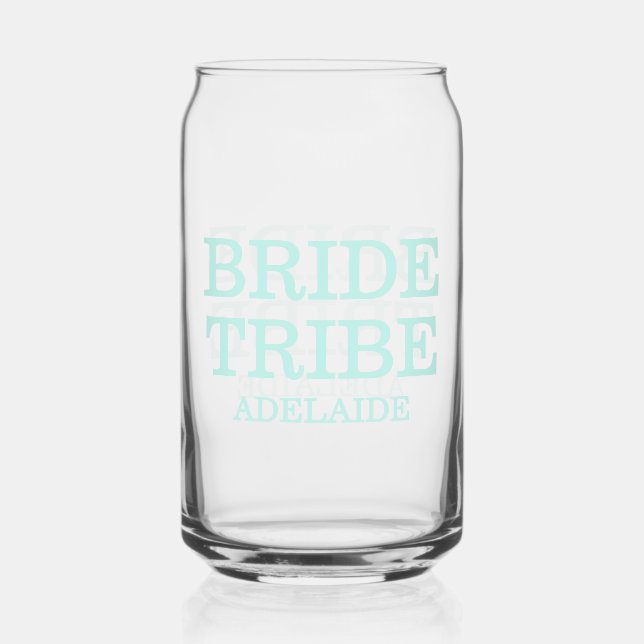 Bride Tribe Bridal Party Turquoise Can Glass (Front)