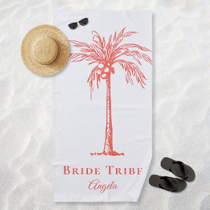 Bride Tribe Coral Tropical Palm Tree Custom Beach Towel