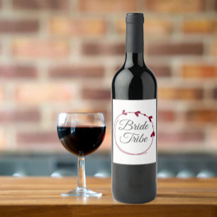 Bride Tribe Cranberry Red Simple Heart Wreath Wine Label