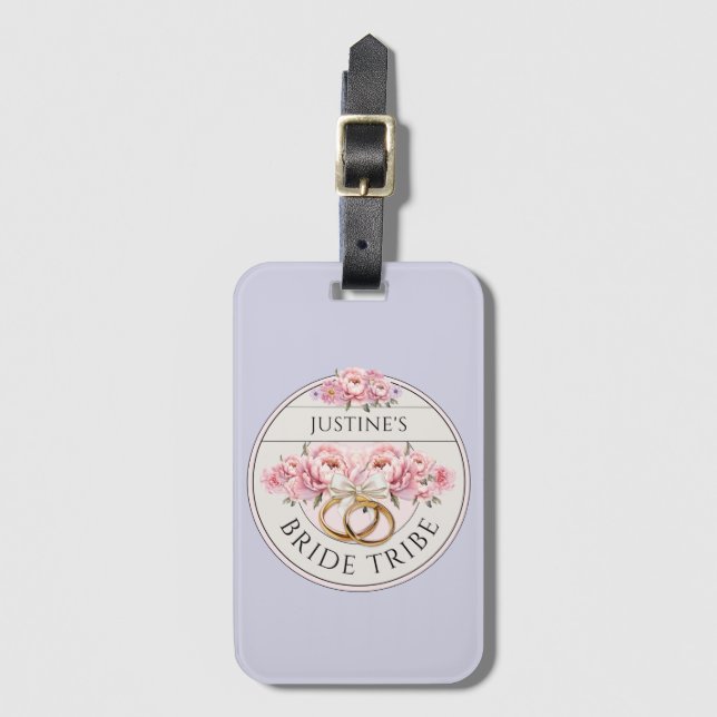Bride Tribe custom floral purple Luggage Tag (Front Vertical)