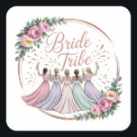 Bride Tribe Custom Name Bachelorette Party  Square Sticker<br><div class="desc">Celebrate the bride in style with this beautiful Bride Tribe personalized design, perfect for bachelorette parties, bridal showers, wedding weekends, and unforgettable girls’ trips. Each design can be customized with the name of every member of the bride tribe, making it a unique keepsake for the entire bridal party. Add names...</div>