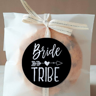 Bride Tribe Custom Name Black Wedding Classic Round Sticker
