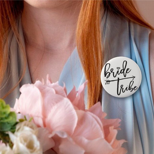 Bride Tribe Diamond Brush Bridal Party Wedding 6 Cm Round Badge (BRIDE TRIBE Diamond Brush Script Bridal/Bachelorette Party Wedding Pin Button @ fatfatin_blue_knot)