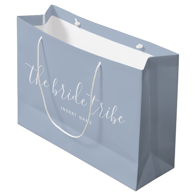 Bride Tribe Dusty Blue Custom Wedding Large Gift Bag (Front Angled)