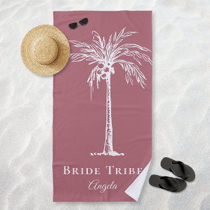Bride Tribe Dusty Rose White Palm Tree Custom Beach Towel