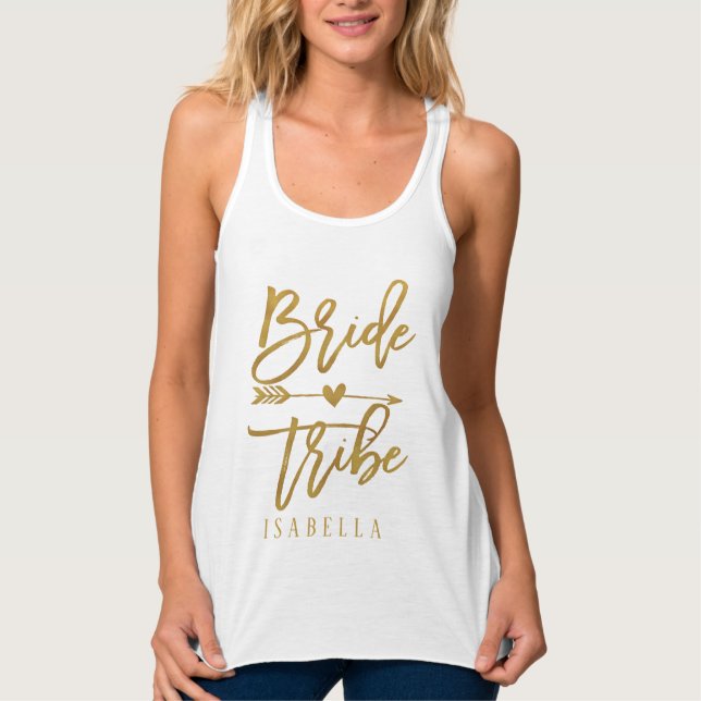 Bride tribe faux gold foil bridesmaid gift singlet (Front)