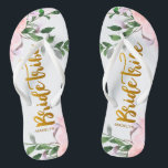 Bride Tribe Faux Gold with Floral and Name Jandals<br><div class="desc">Lovely pink and purple watercolor floral and greenery wedding design,  with faux gold bride tribe typography script and name.</div>