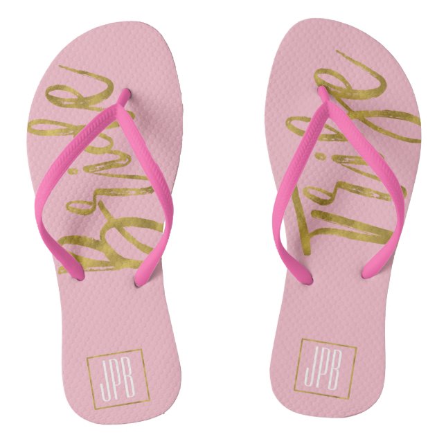 Bride Tribe Flip Flops with Monogram Typography (Footbed)