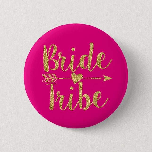 Bride Tribe | Glitter-Print Hot Pink 6 Cm Round Badge (Front)
