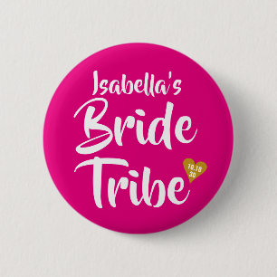 Bride Tribe Gold Date Heart Personalised 6 Cm Round Badge
