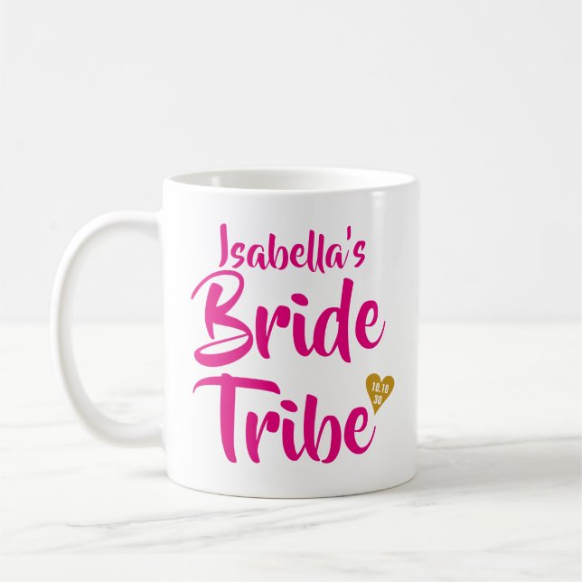 Bride Tribe Gold Date Heart Personalised Coffee Mug (Left)