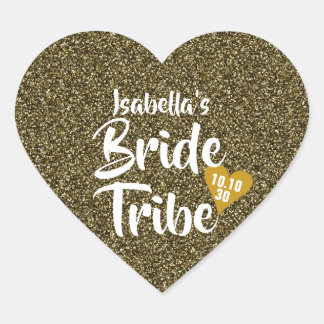 Bride Tribe Gold Date Heart Personalised Glitter Sticker