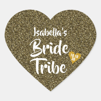 Bride Tribe Gold Date Heart Personalised Glitter Sticker