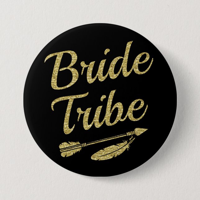 Bride Tribe Gold Glitter bridesmaid button (Front)