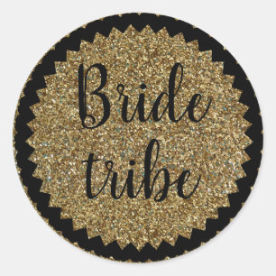 Bride Tribe Gold Glitter Classic Round Sticker