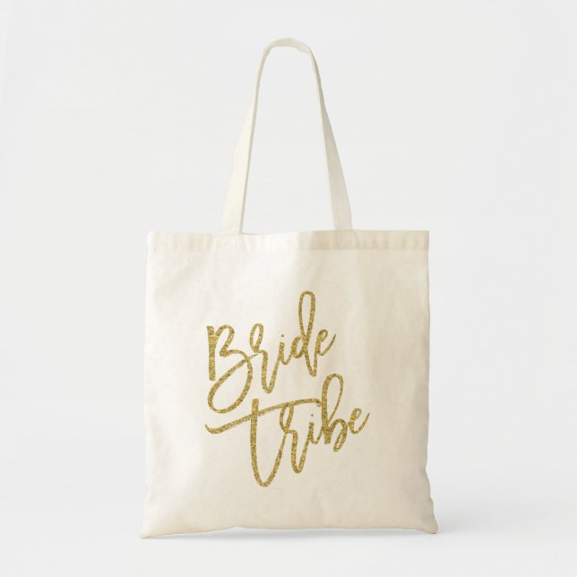 Bride Tribe Gold Glitter Script Tote Bag (Front)