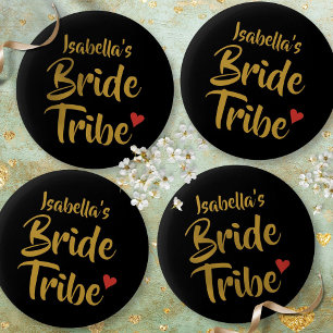 Bride Tribe Gold Script Red Heart 6 Cm Round Badge
