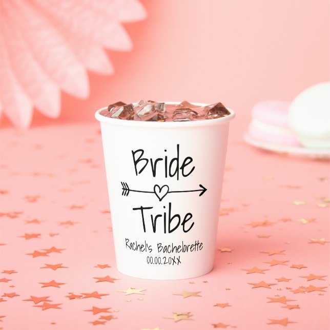 Bride Tribe heart arrow bachelorette party custom Paper Cups (Insitu)