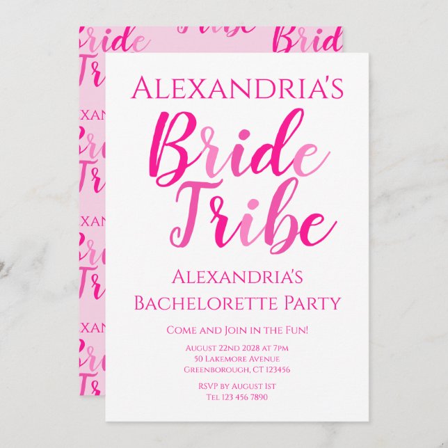 Bride Tribe Hot Pink Bachelorette Party Invitation (Front/Back)