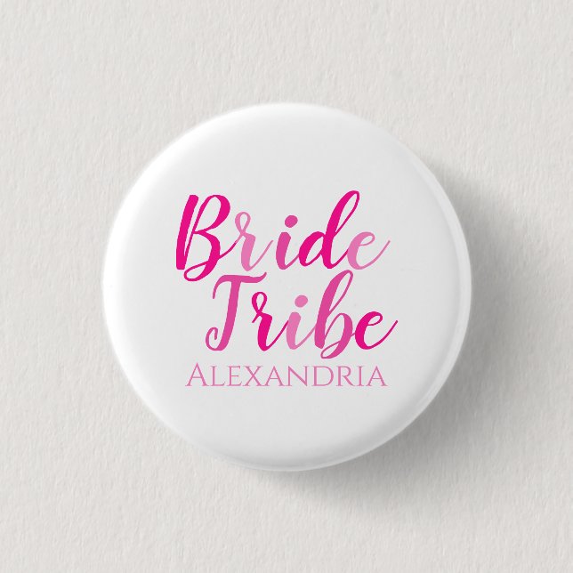 Bride Tribe Hot Pink Script Bachelorette 3 Cm Round Badge (Front)