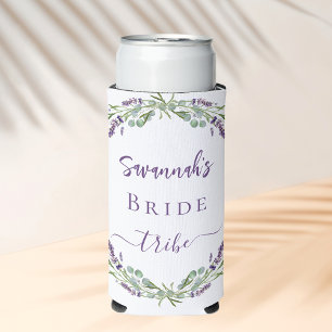 Bride tribe lavender eucalyptus greenery name seltzer can cooler