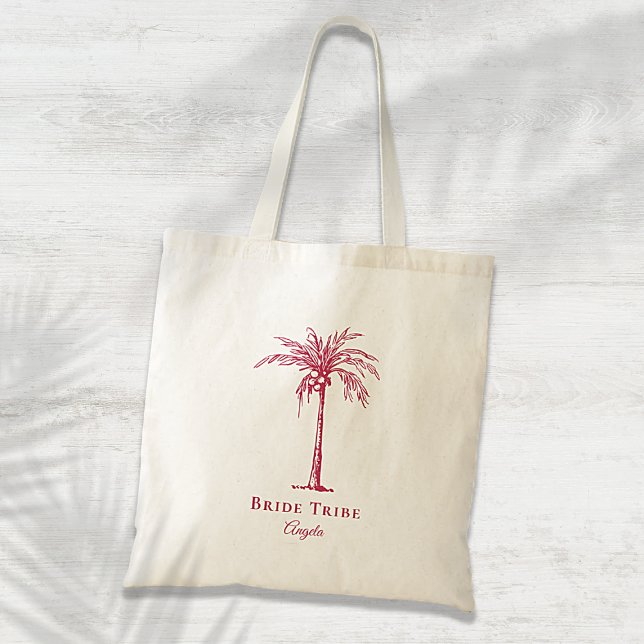 Bride Tribe Magenta Tropical Palm Tree Custom Tote Bag (Creator Uploaded)