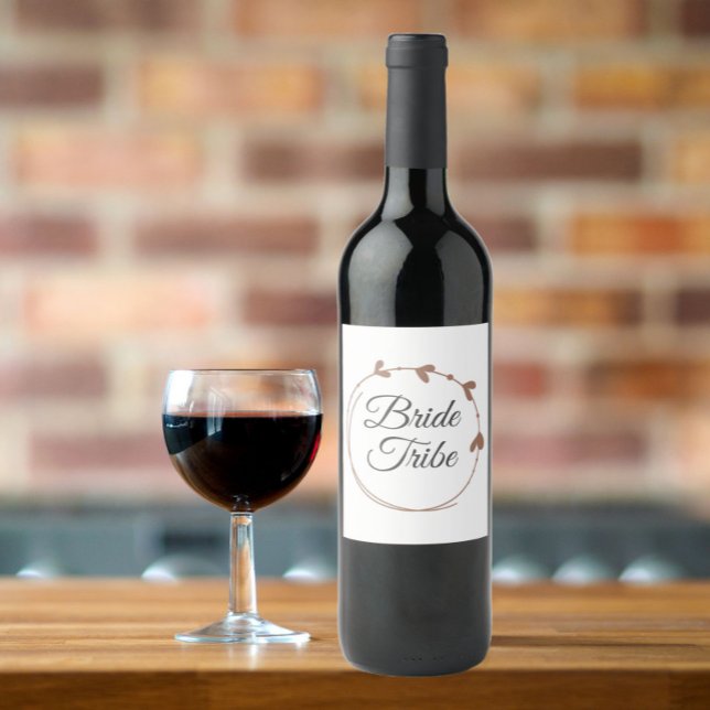Bride Tribe Mocha Simple Heart Wreath Wine Label (In Situ Glass of Wine)