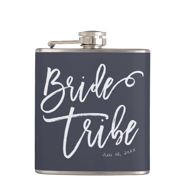 Bride Tribe Modern and Simple Handwritten Hip Flask (Front)