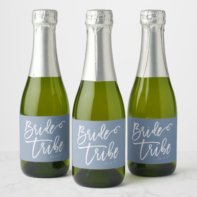 Bride Tribe Modern and Simple Handwritten Sparkling Wine Label (Bottles)