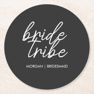 Bride Tribe   Modern Bridesmaid Bachelorette Round Paper Coaster