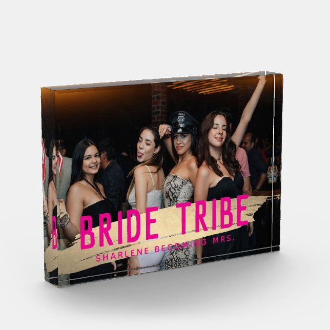 Bride Tribe Modern Chic Bridesmaids Gift Keepsake Photo Block (Left)