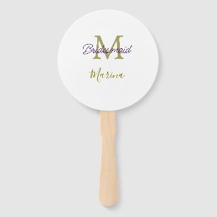 Bride tribe monogram bridal shower simple golden p hand fan
