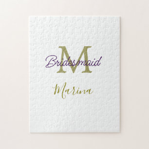 Bride tribe monogram bridal shower simple golden p jigsaw puzzle