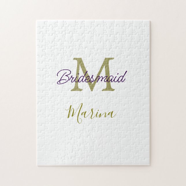 Bride tribe monogram bridal shower simple golden p jigsaw puzzle (Vertical)