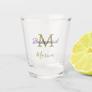Bride tribe monogram bridal shower simple golden p shot glass