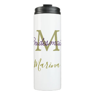 Bride tribe monogram bridal shower simple golden p thermal tumbler